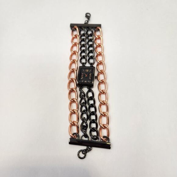 Rose Gold Black Tone Metal Mutlit Chain Watch Wrtistwatch Edgy Statement Chunky - Picture 4 of 7